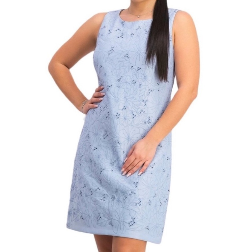 ELIZA J Sheath Dress Blue Embroidered Floral